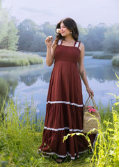 maroon pure mul cotton maxi gown