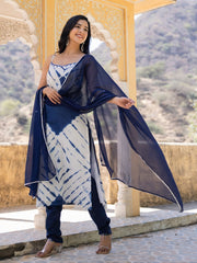 Blue Mirror Work Cotton Suit Set