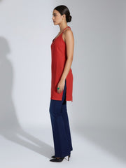 Red Pure Cotton Halter Neck Kurti