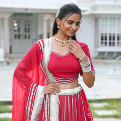 Hot Pink Georgette Gota Work Lehnga Set