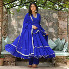 Royal Blue Lace Work Anarkali Suit Set