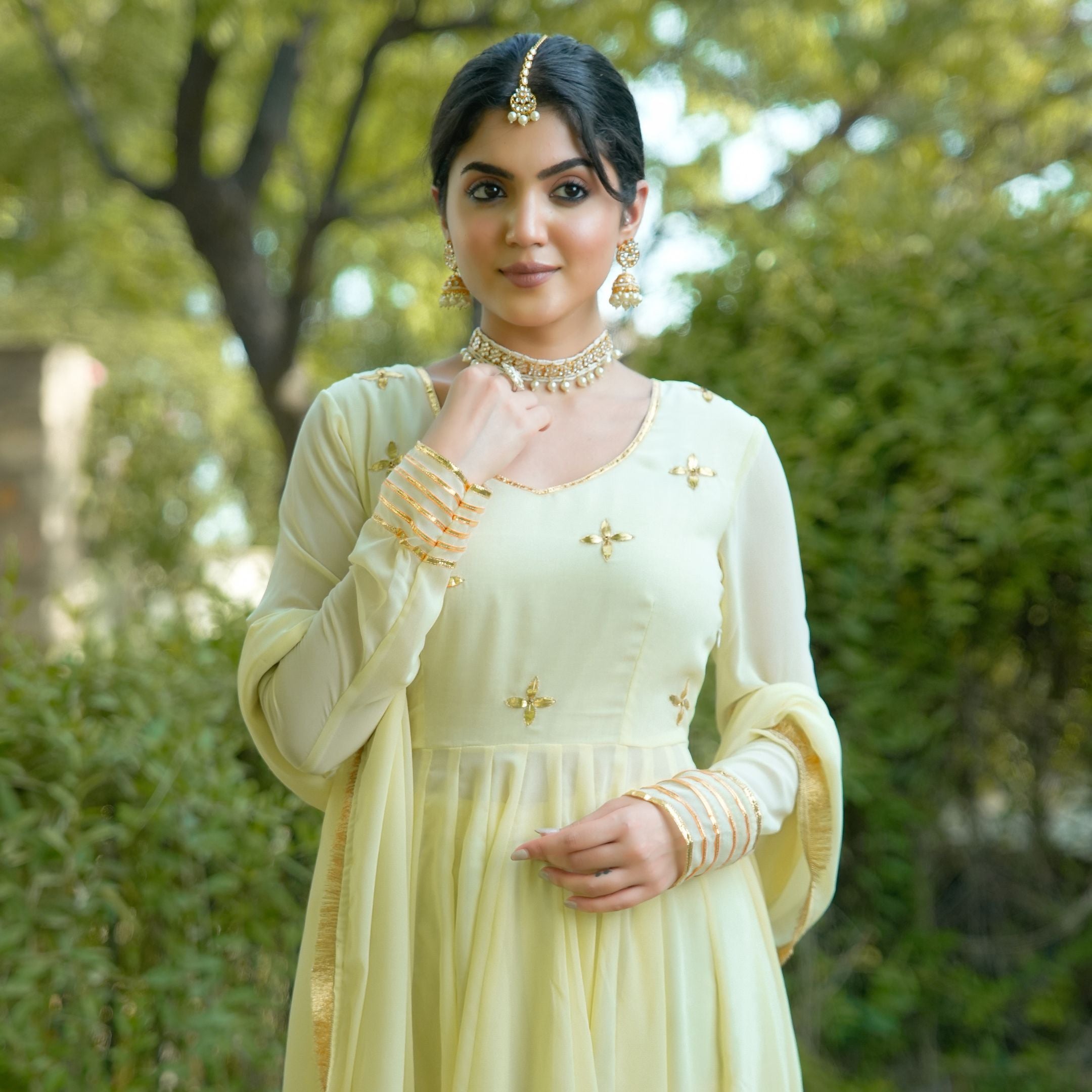 Asheera Georgette Lemon Gota Hand Work Anarkali Suit Set