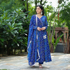 Blue Bandhani Anarkali Suit Set