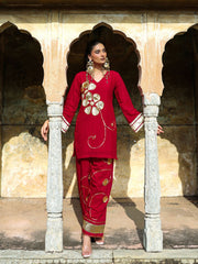 Jugni Maroon Mul Chanderi Gota Work Farsi Set