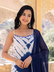 Blue Mirror Work Cotton Suit Set