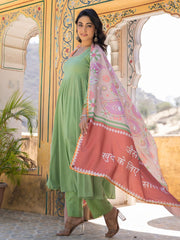 Asheera Green Mul Cotton Anarkali Suit Set