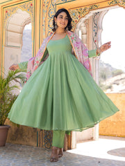 Asheera Green Mul Cotton Anarkali Suit Set