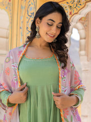 Asheera Green Mul Cotton Anarkali Suit Set