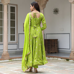 Green Chanderi Jacquard Anarkali Suit Set