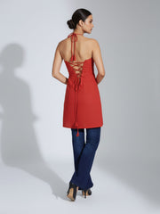 Red Pure Cotton Halter Neck Kurti