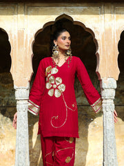 Jugni Maroon Mul Chanderi Gota Work Farsi Set