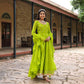 Parrot Green Zardozi Work Chiffon Anarkali Suit Set