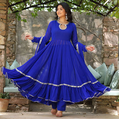 Royal Blue Lace Work Anarkali Suit Set