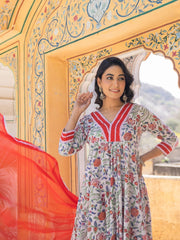 Myra Hand Block Cotton Anarkali Suit Set