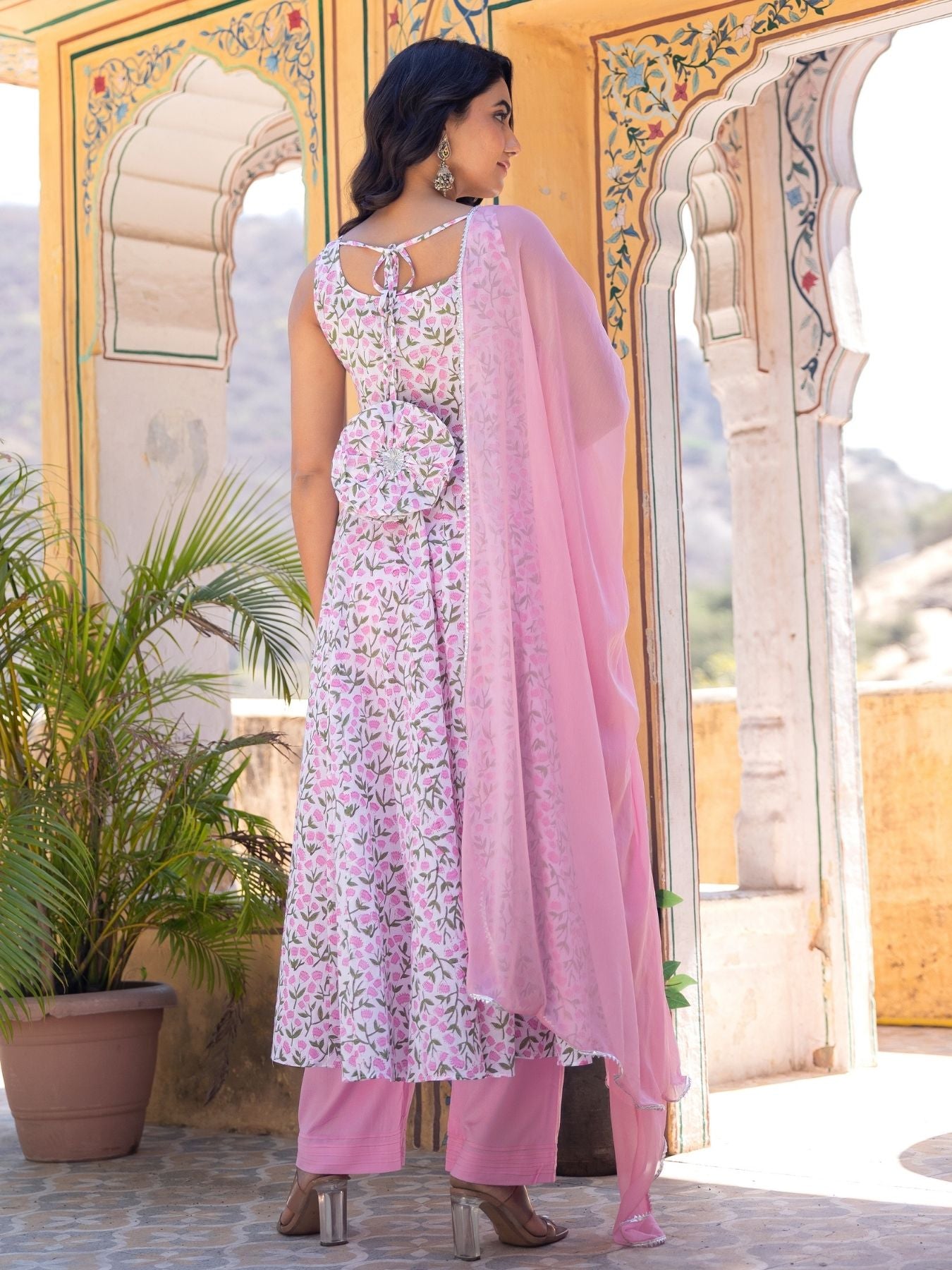 Charvi Hand Block Cotton Anarkali Suit Set