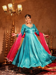 Priyanka Blue Zardozi Anarkali Suit Set