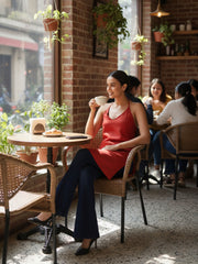 Red Pure Cotton Halter Neck Kurti