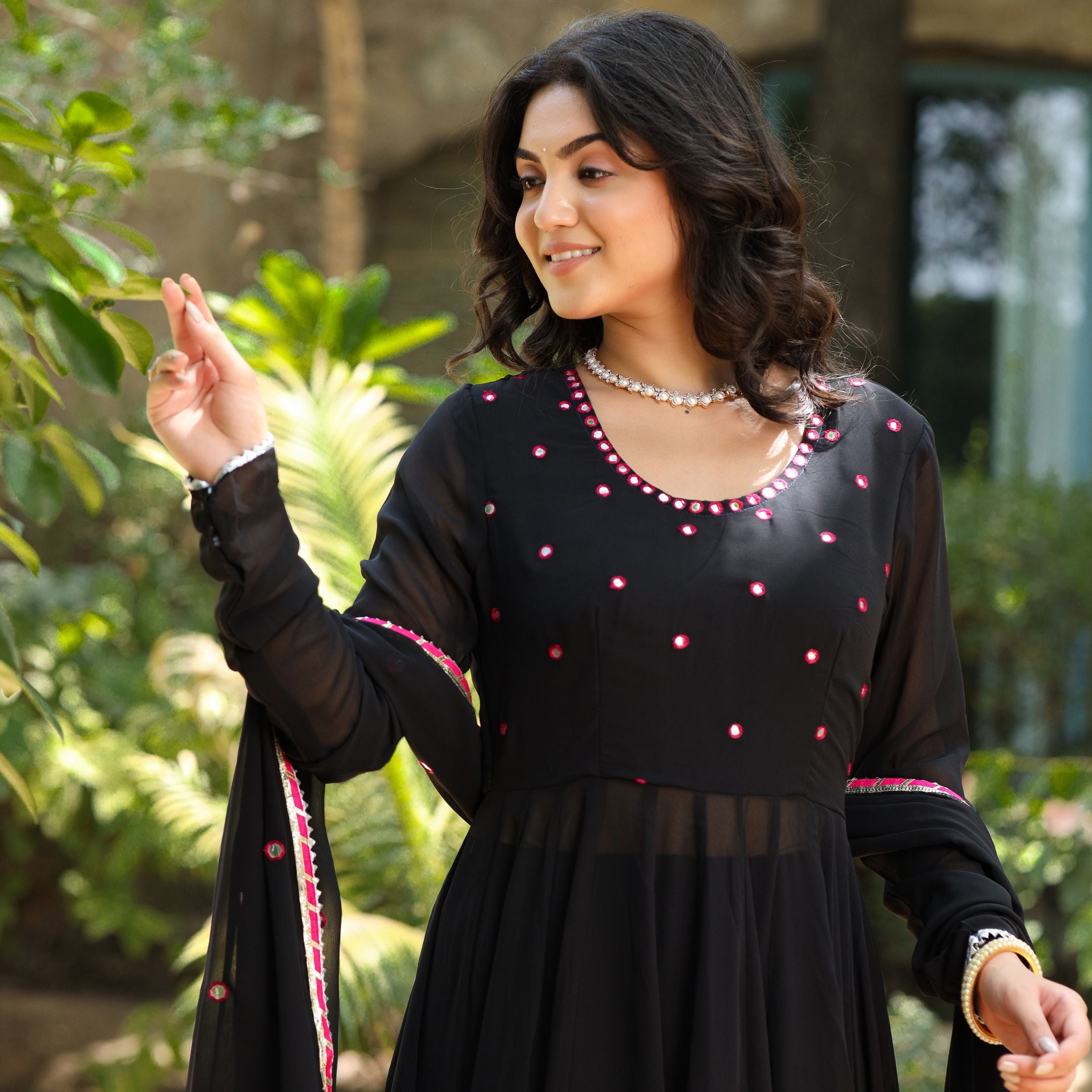 Asheera Black Mirror Work Anarkali Suit Set 4XL Asheera Black Mirror Work Anarkali Suit Set 4XL