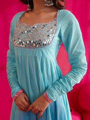 Falak Sky Blue Mirror Work Anarkali Suit Set