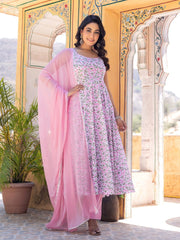 Charvi Hand Block Cotton Anarkali Suit Set