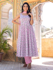 Charvi Hand Block Cotton Anarkali Suit Set