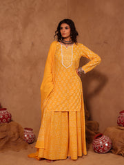 Yellow Hand Block Print Cotton Sharara Set