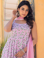 Charvi Hand Block Cotton Anarkali Suit Set