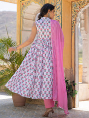 Chakori Hand Block Cotton Anarkali Suit Set