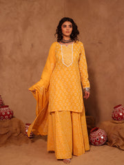 Yellow Hand Block Print Cotton Sharara Set