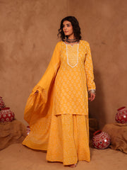 Yellow Hand Block Print Cotton Sharara Set