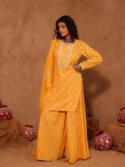 Yellow Hand Block Print Cotton Sharara Set