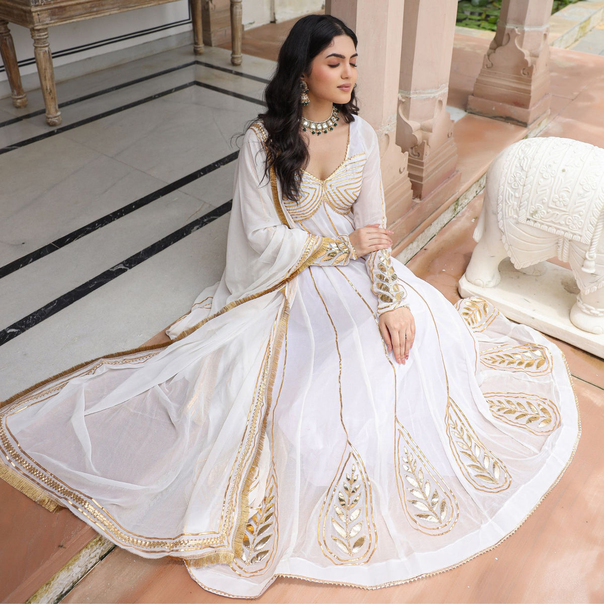 Soma White Heavy Gota Work Anarkali Suit Set