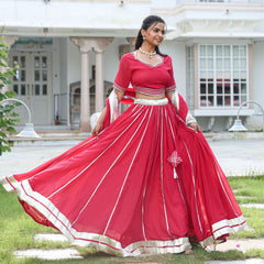 Hot Pink Georgette Gota Work Lehnga Set