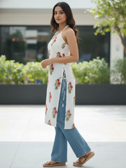 Hand Block Mugal Print White Cotton Kurti