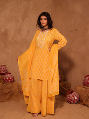 Yellow Hand Block Print Cotton Sharara Set
