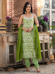 Samriddhi Green Lace Work Cotton Suit Set