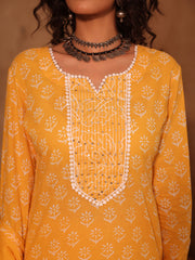 Yellow Hand Block Print Cotton Sharara Set