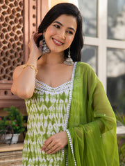 Samriddhi Green Lace Work Cotton Suit Set