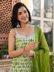Samriddhi Green Lace Work Cotton Suit Set