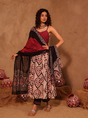 Ruhani Batik Hand Block Print Cotton A-Line Kurta Set