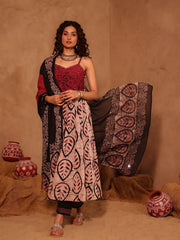 Ruhani Batik Hand Block Print Cotton A-Line Kurta Set