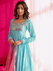 Falak Sky Blue Mirror Work Anarkali Suit Set