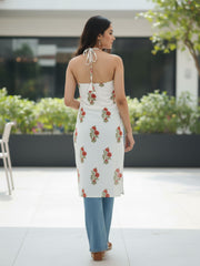 Hand Block Mugal Print White Cotton Kurti