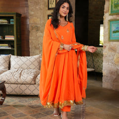 Asheera Georgette Orange Gota Hand Work Anarkali Suit Set