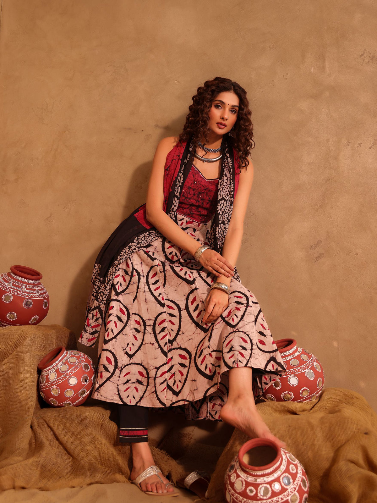 Ruhani Batik Hand Block Print Cotton A-Line Kurta Set