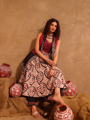 Ruhani Batik Hand Block Print Cotton A-Line Kurta Set