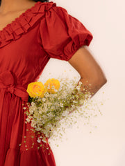 Brick Red Ruffle Tiered Mini Dress