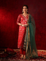 Moonlit Red Jacquard Silk Suit Set