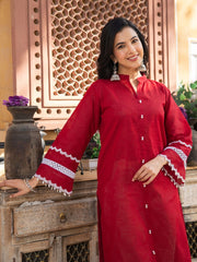 Red Embroidered Kurta Co Ord Set