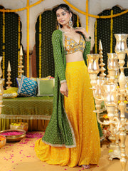 Yellow Mirror Hand Embroidered Co Ord Set with Jacket